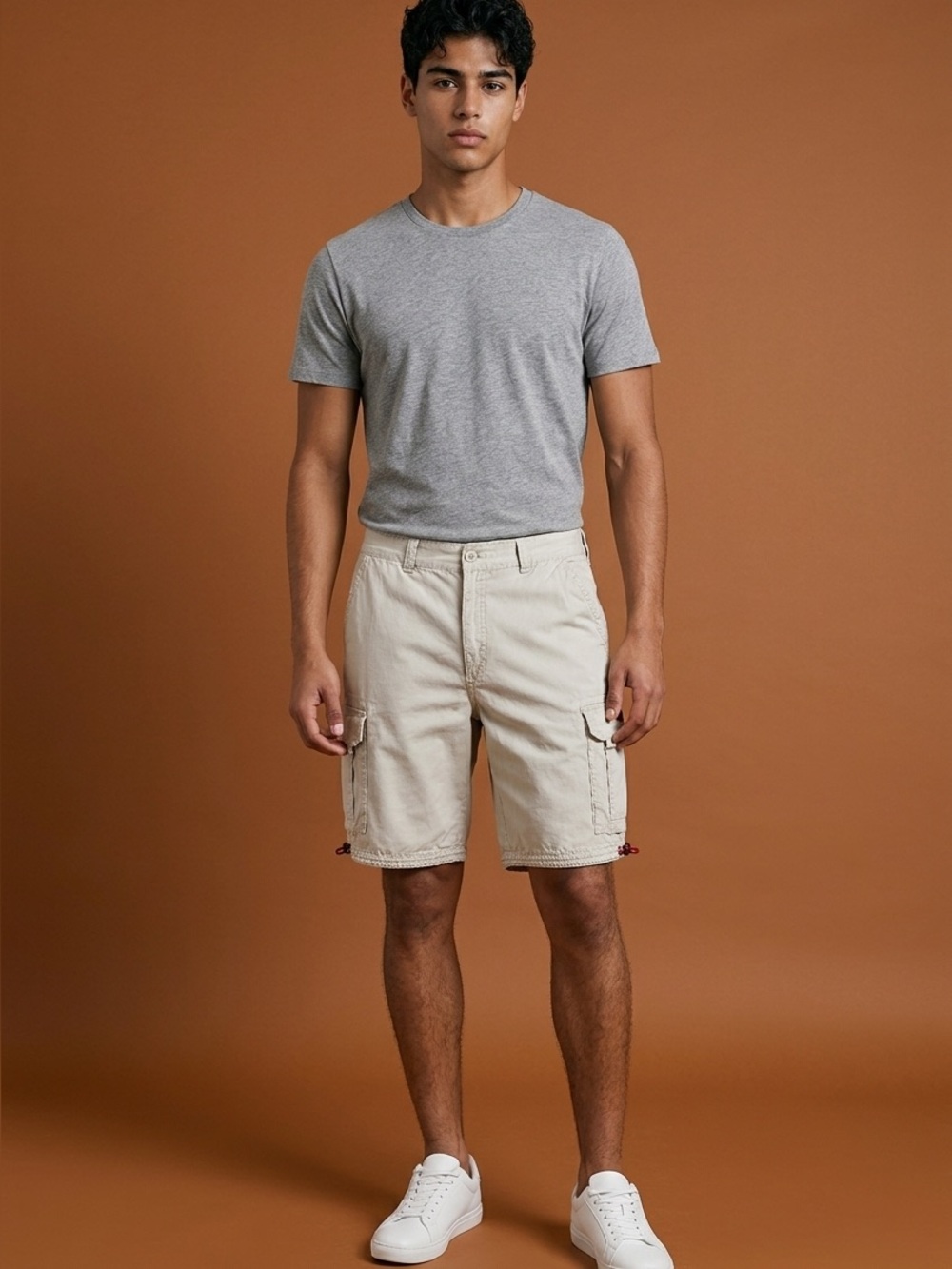 Men's Beige Cargo Shorts - Casual Utility Style